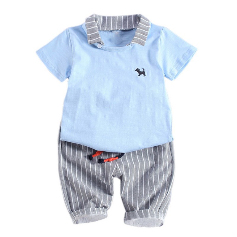 Set áo thun + quần short kẻ sọc cho bé trai