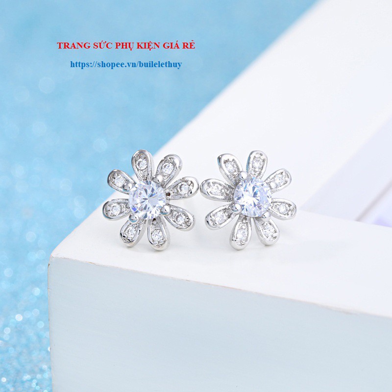 Bông tai hình hoa 8 cánh bạc Ý 925 nhỏ nhắn HT114