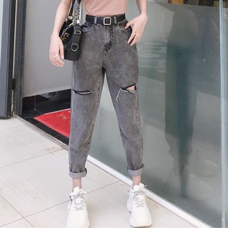 Quần Baggy Bò Xám Khói Rách Gối Fullsize