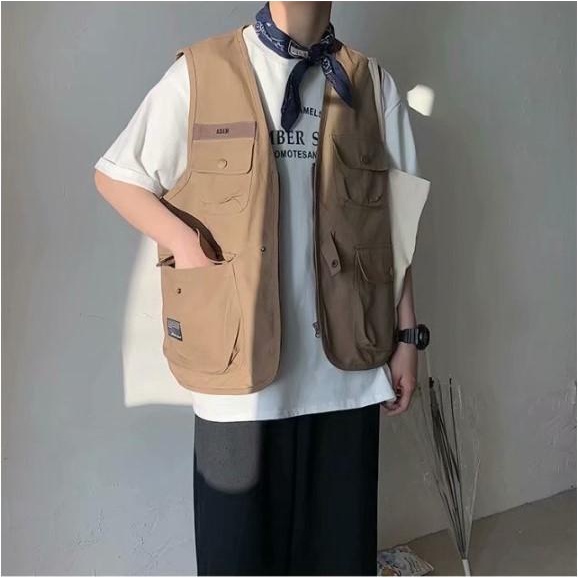 Áo gi lê màu nâu be unisex vải thô khóa cài nhựa phong cách Hàn Quốc Quảng Châu  Pon.mens hà nội hcm