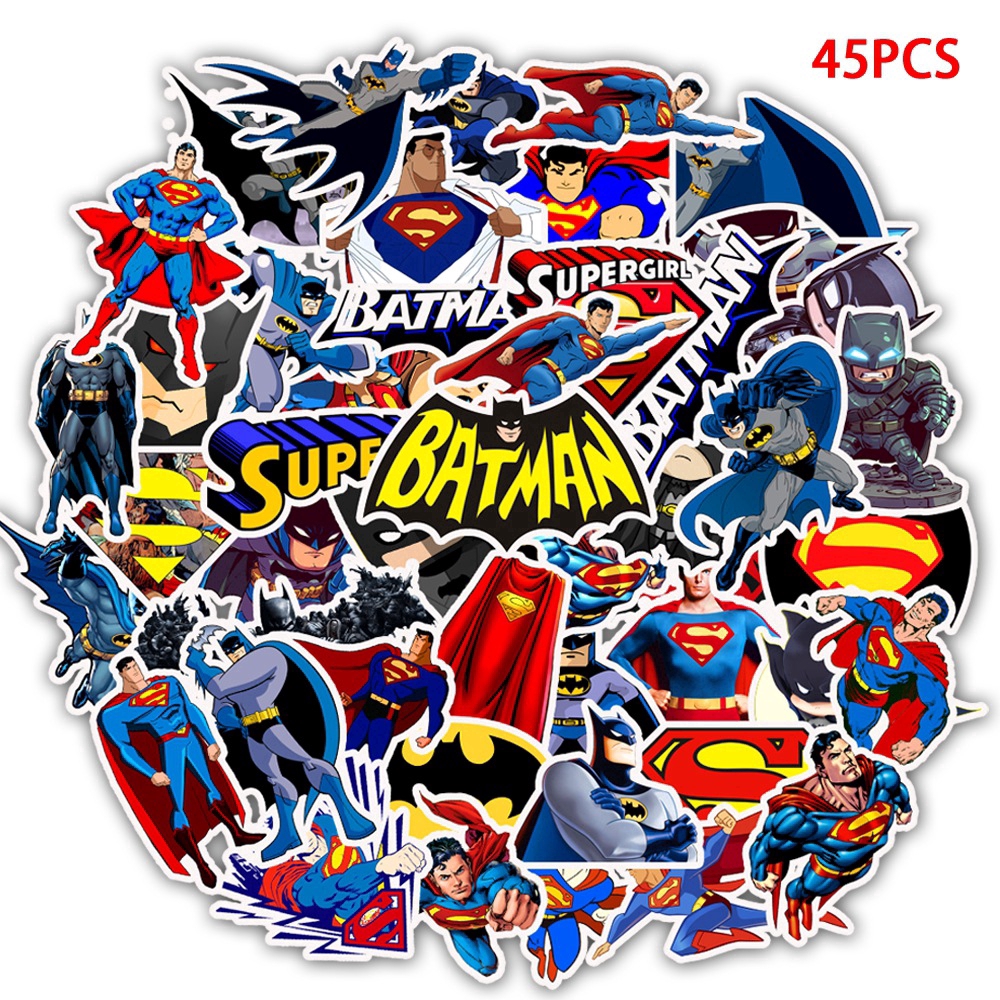 Sticker Set 45 miếng dán Graffiti hình Batman và Superman trang trí đa năng