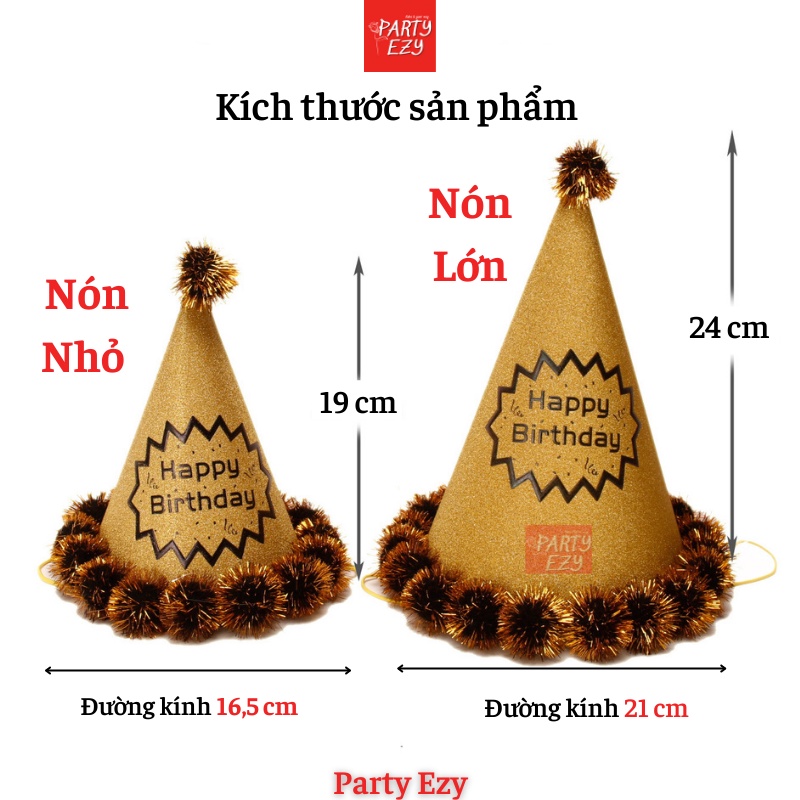 NÓN SINH NHẬT CHỦ TIỆC ÁNH KIM NHIỀU MÀU (2 SIZE)