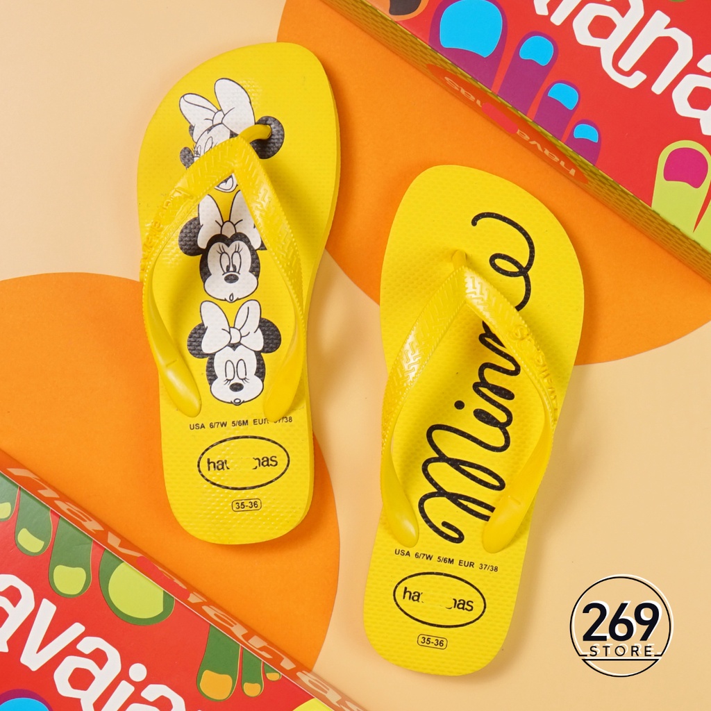 Dép havaianas nữ Tông Lào Thái Lan hoạ tiết cartoon tông nữ đi biển dép quai kẹp havanas xỏ ngón cao su êm chân