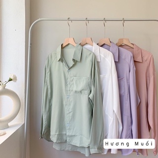 Áo sơ mi trơn vintage lụa tăm - ảnh thật cận chất