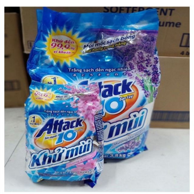 Xả Kho Giá Sốc - Bột Giặt Attack Khử Mùi Gói 3.8KG Tặng Kèm Gói 720g (Hoa Oải Hương, Hoa Anh Đào, Tình Yêu Nồng Nàn,Ngày