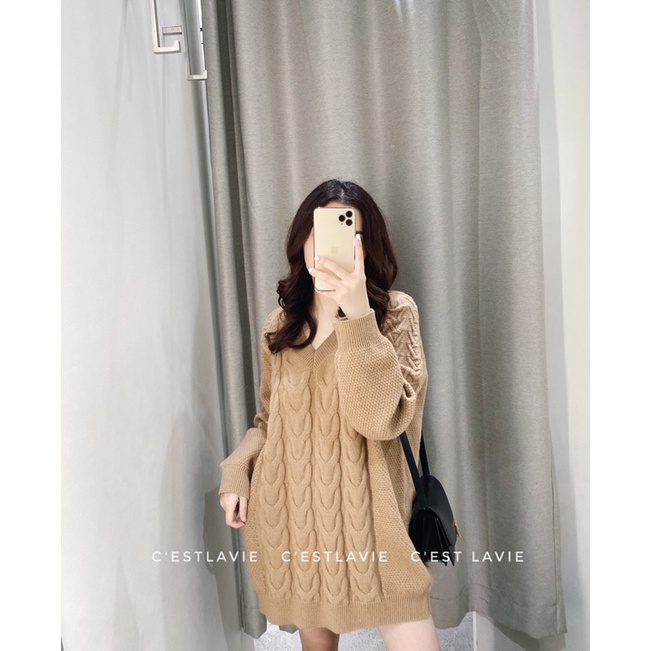 Áo len vặn thừng dáng dài