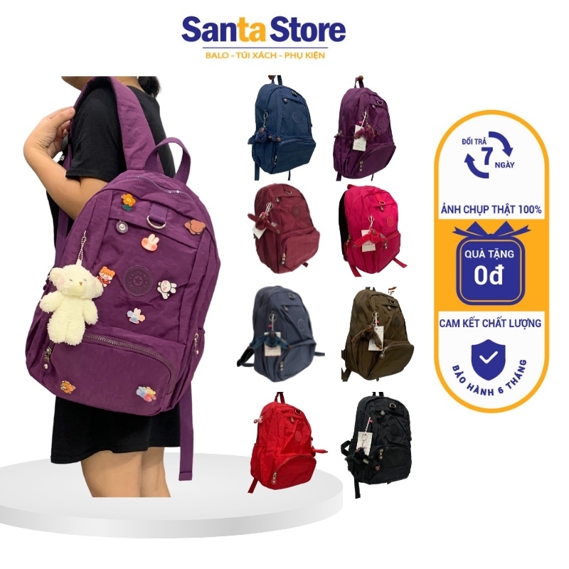 Balo thời trang nữ vải dù Kipling cao cấp SANTA STORE MS2066 màu đen đẹp Ulzzang Hàn Quốc đi học đi làm đựng vừa Laptop