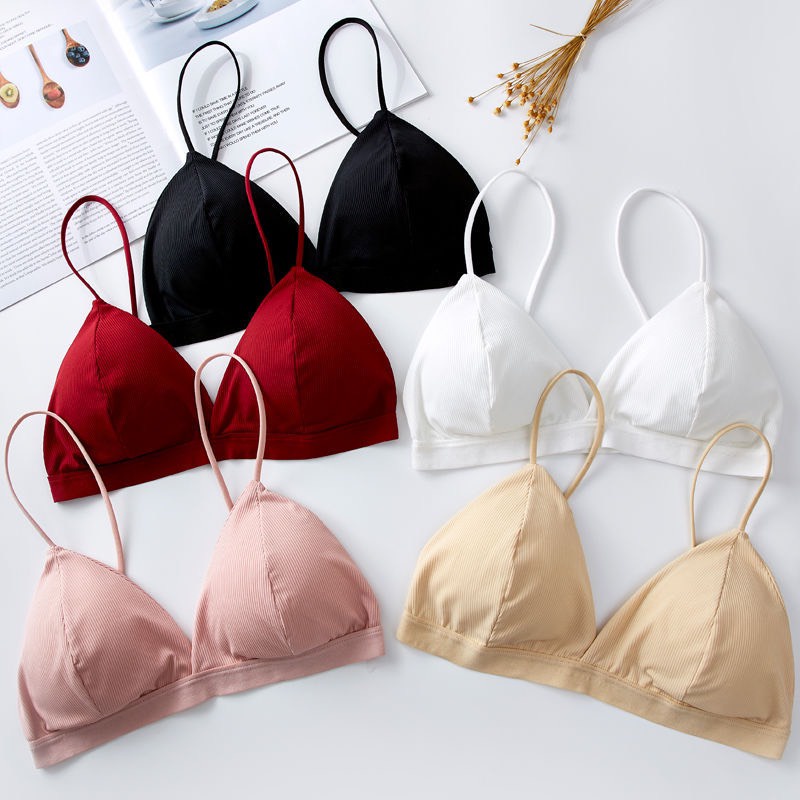 Áo Ngực Bra Thun Gân Kèm Mút Ngực Màu Trơn Cho Nữ 8818