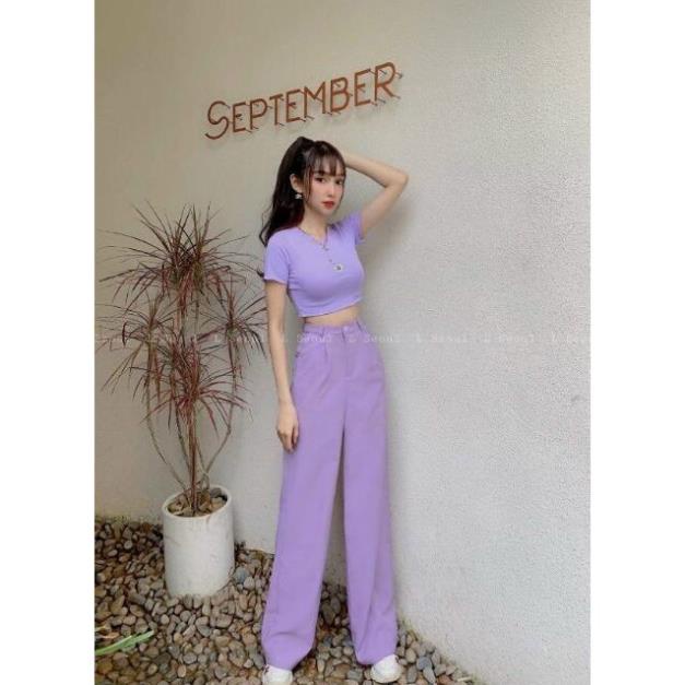 [Quần ống rộng] Quần vải ống suông ➡️ Quần ống rộng lưng cao culottes ống xuông dài 100cm