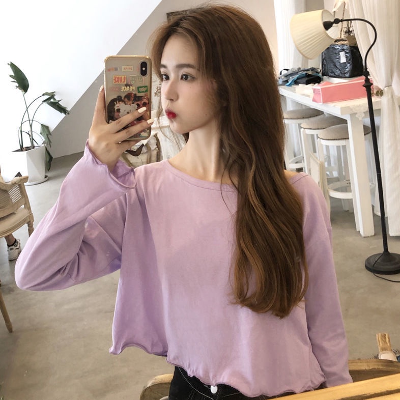 Jiashucheng Áo Thun Ngắn Tay Dài Dáng Rộng Viền Ren Hoa Sen Phong Cách Hàn Quốc Thời Trang Cho Nữ