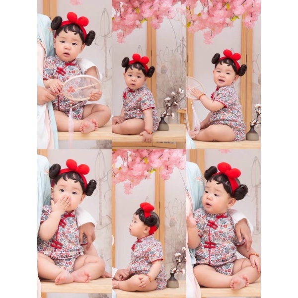 Turban nơ tóc giả búi 2 bên cho bé gái