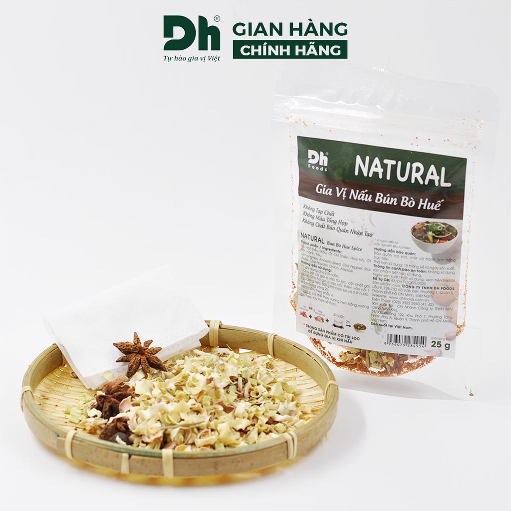 Gia vị nấu bún bò huế Natural DH Foods nêm sẵn thành phần tự nhiên gói 25gr - DHGVT92