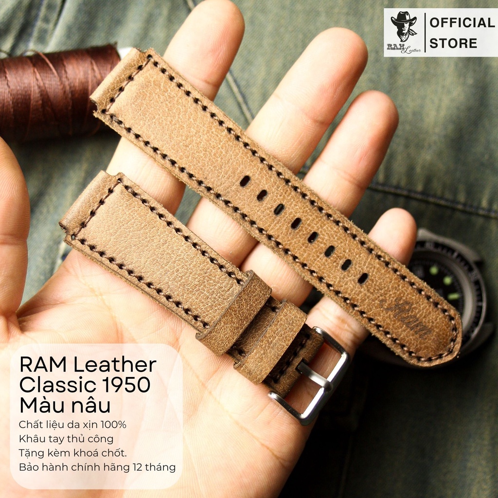 Dây Đồng Hồ Da Bò Sáp Nâu - RAM Leather Classic 1950 Bản 2022 Bền Đẹp