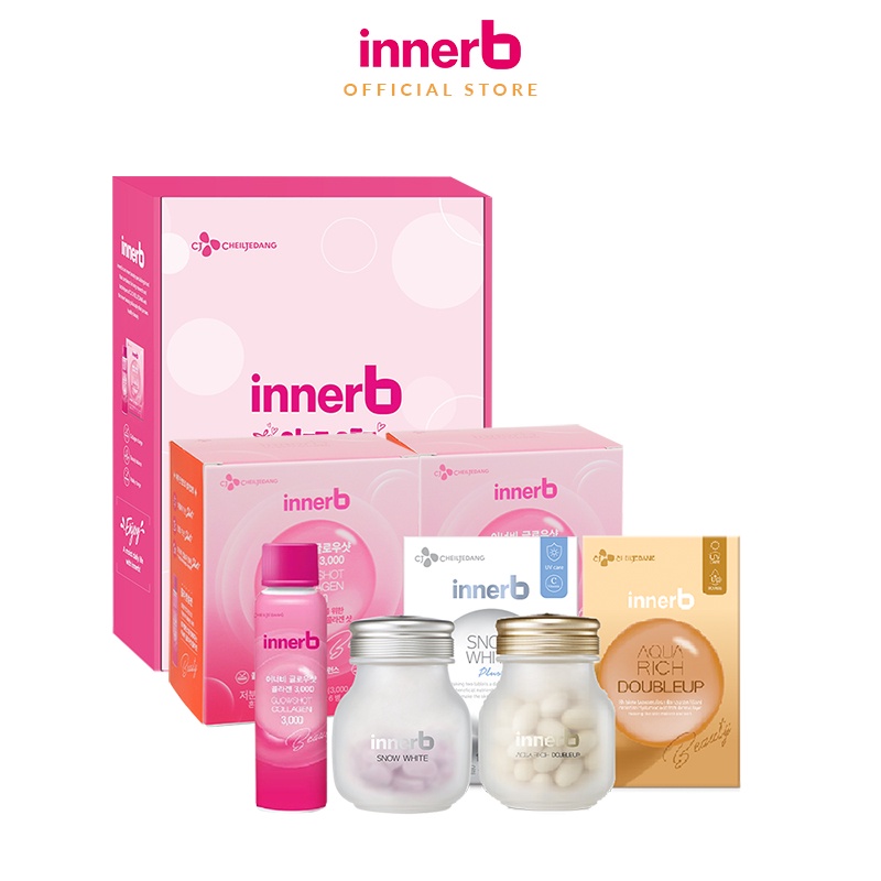 Combo chăm sóc da căng mịn đàn hồi - Combo 2 hộp nước uống Collagen Vitamin C InnerB Glowshot và Bộ đôi thực phẩm bảo vệ