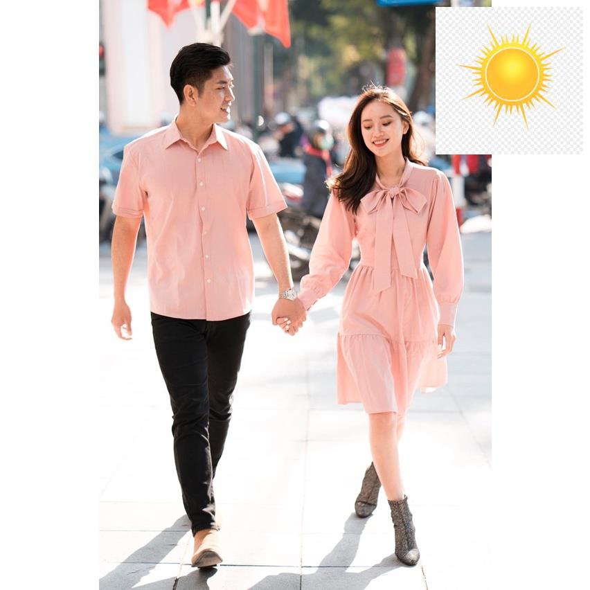 🕵️🕵️ ÁO ĐÔI Set áo váy sơ mi đôi nam nữ màu hồng cao cấp chất đẹp 🕵️