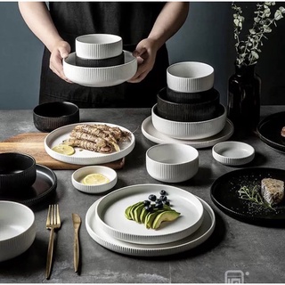 Bát cơm sứ trắng , Tô Sứ Tô Mỳ , Tô Sứ Sâu Lòng trắng Vân sọc Cruise phong cách Bắc Âu