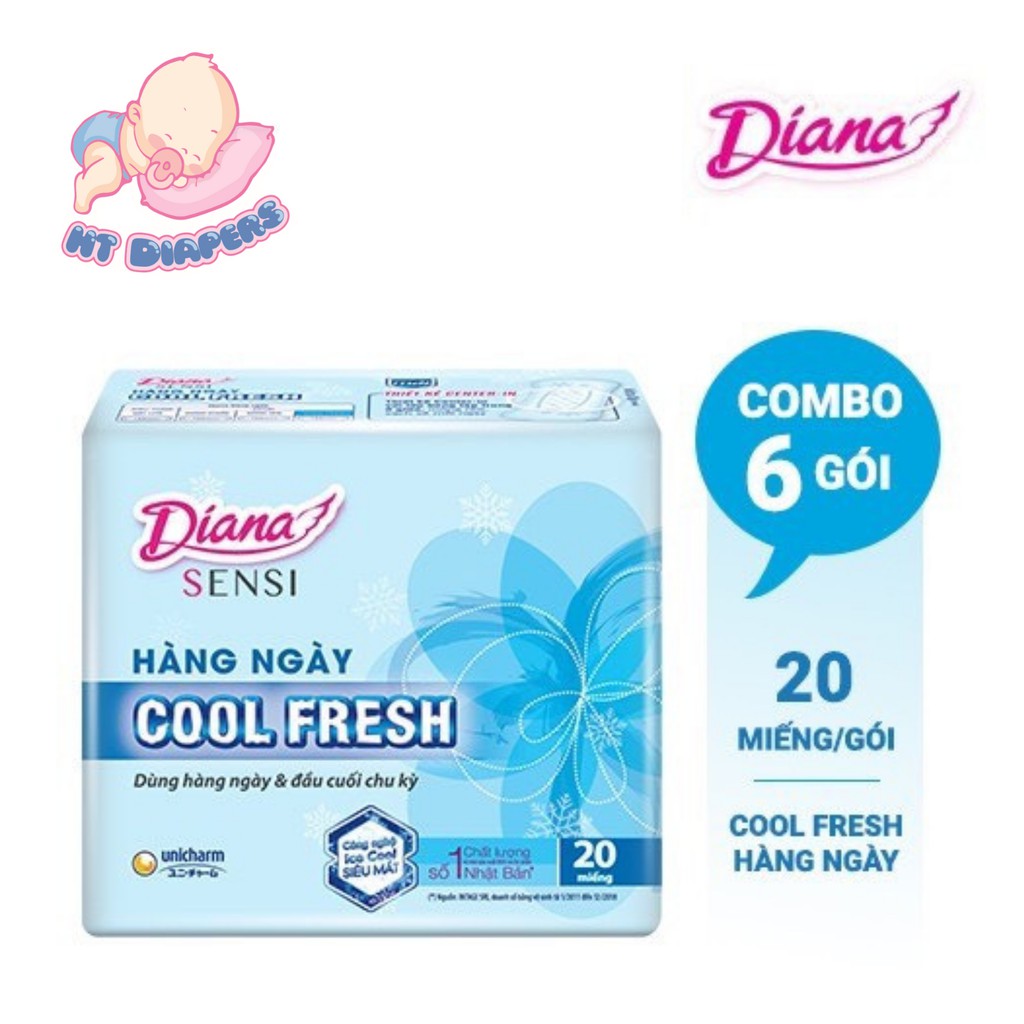6 Gói Băng vệ sinh Diana hàng ngày Sensi Cool Fresh gói 20 miếng