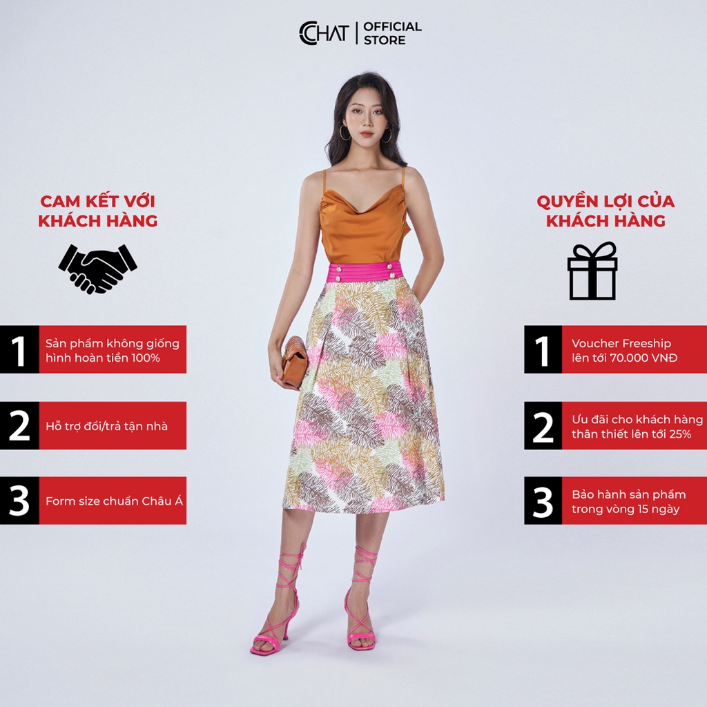 Chân Váy 𝐂𝐂𝐇𝐀𝐓 Họa Tiết Cạp Xếp Ly Cúc Trang Trí Phong Cách Trẻ Trung Thanh Lịch 12CDL8001XT