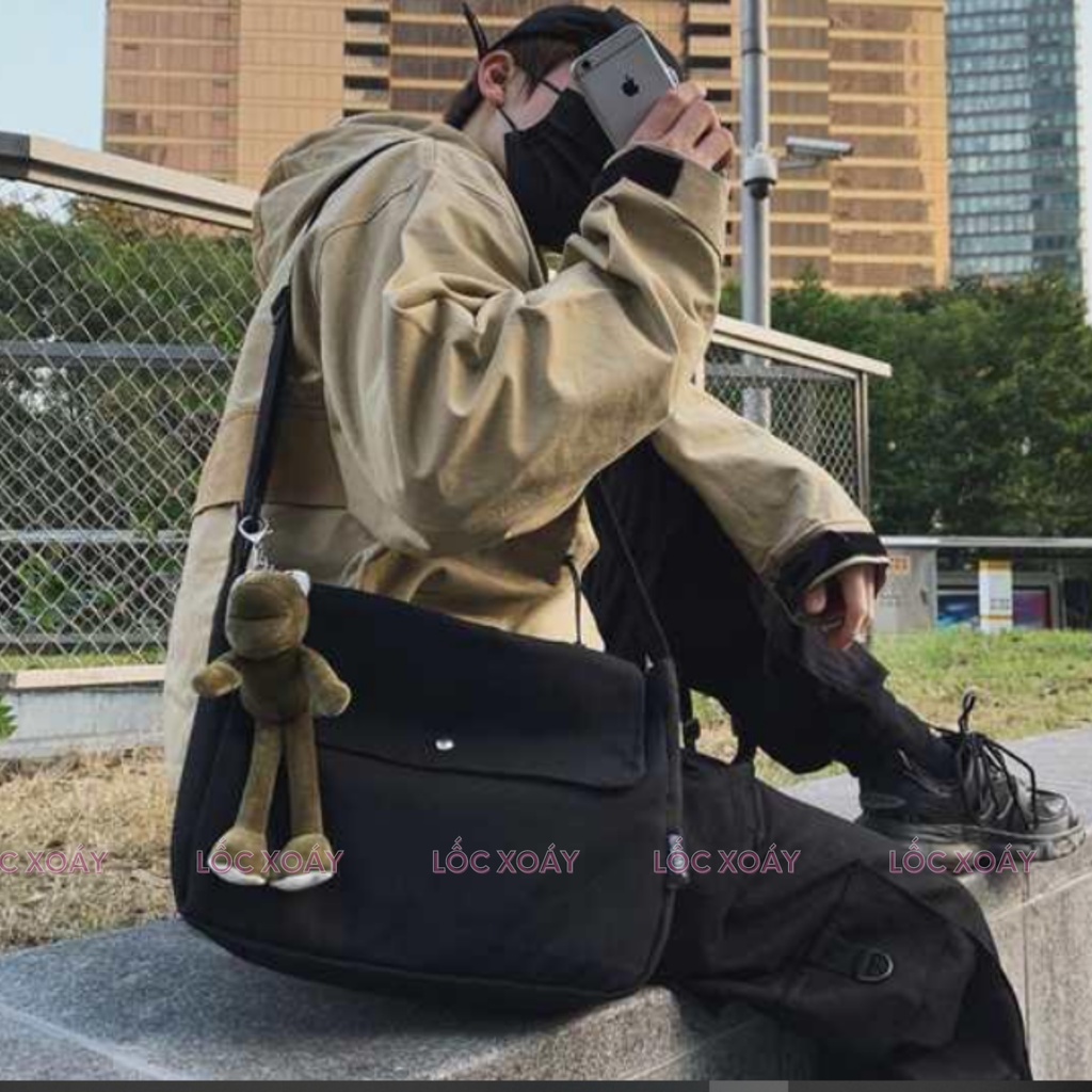 Túi Vải Đeo Chéo Unisex Chất Canvas Cao Cấp Có Khóa Bấm Và Ngăn Nhỏ Bên Trong Thời Trang Ulzzang Hàn Quốc
