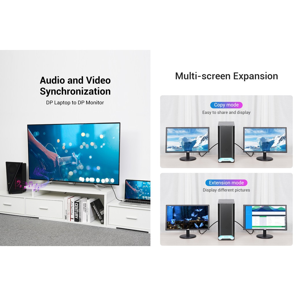 [DP male to DP male ] Cáp chuyển 2 đầu DP 4K Vention HACBF