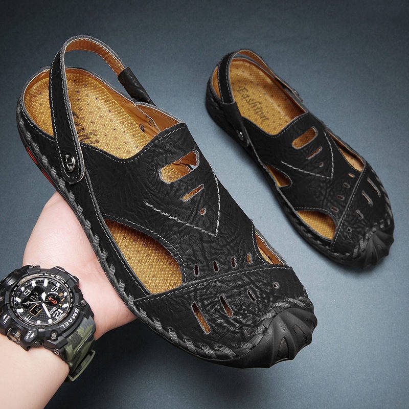 Sandal kulit Giày Sandal Da Đục Lỗ Thoáng Khí Thời Trang Mùa Hè Cho Nam