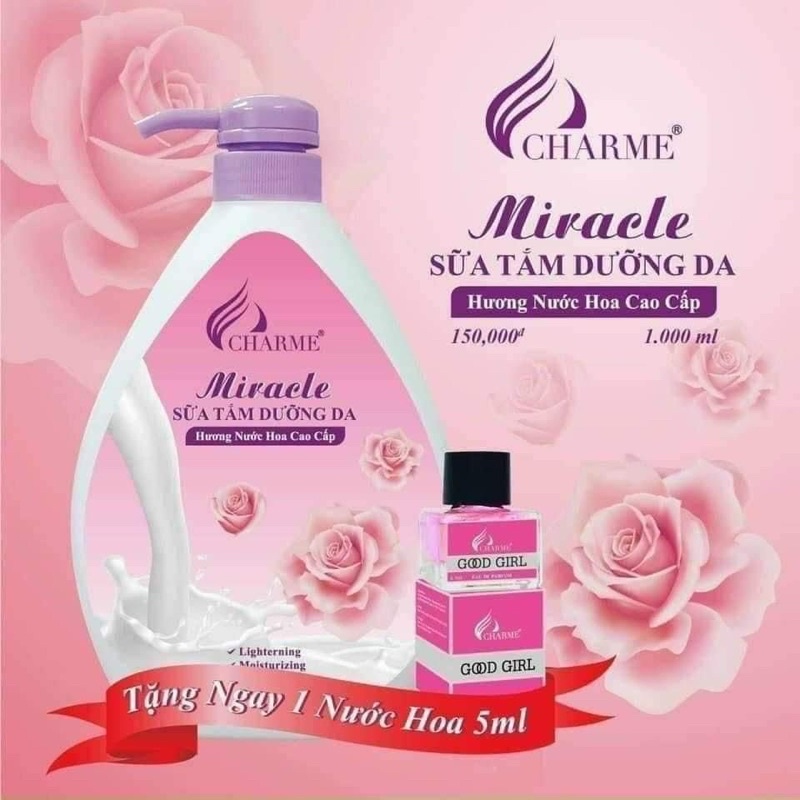 Sữa tắm dưỡng trắng da hương nước hoa MIRACLE 1000ml/Tặng kèm nước hoa mini