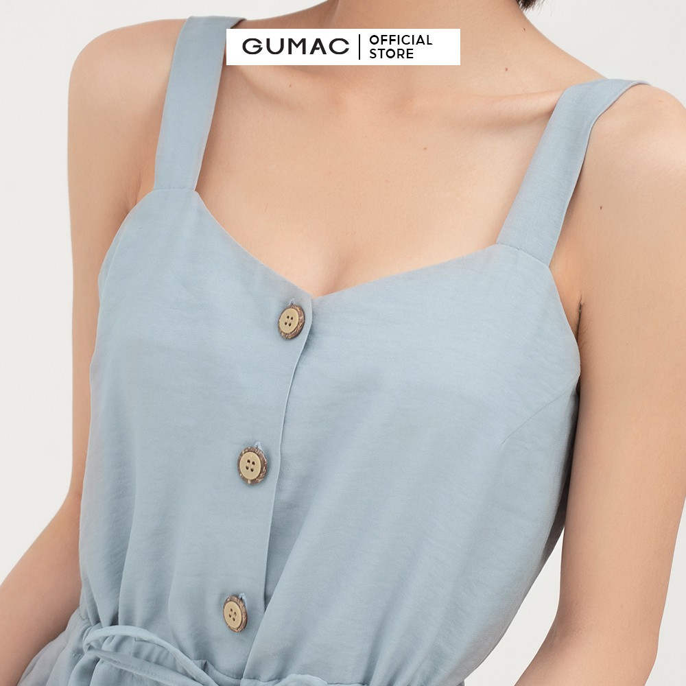 Đầm 2 dây nữ nẹp nút GUMAC phong cách vintage, màu ghi đủ size DB430 | BigBuy360 - bigbuy360.vn