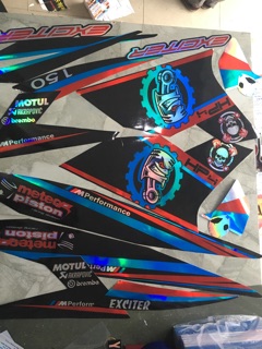Tem exciter 150 HP4 xanh đen crom
