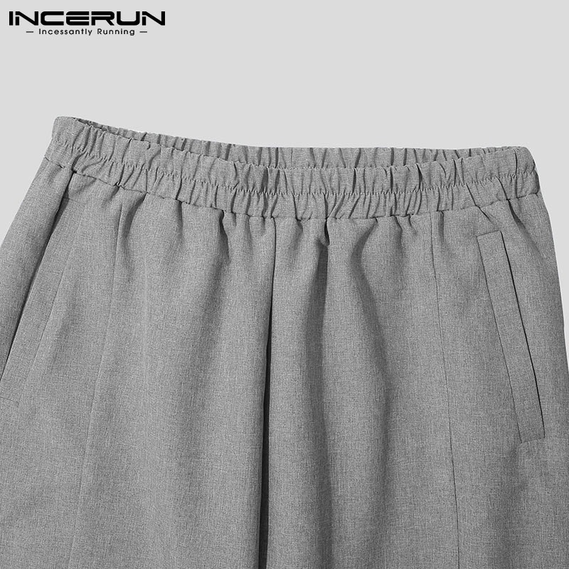 Quần INCERUN ống rộng thẳng lưng co giãn màu trơn thời trang cho nam