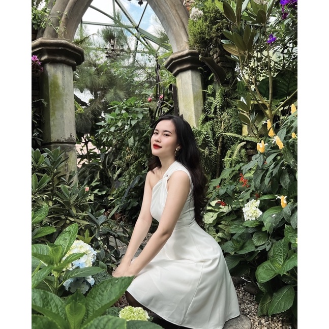 Đầm xòe TIEUDESIGN xoắn nơ vai