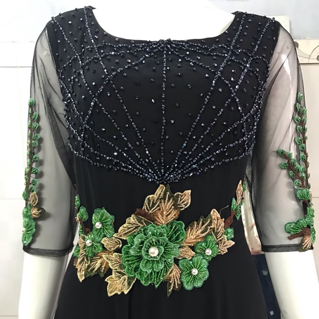 Đầm trung niên dạ hội thiết kế phối hoa cao cấp