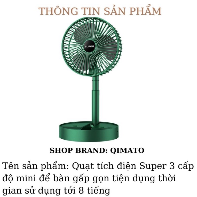 Quạt tích điện Super 3 cấp độ mini để bàn gấp gọn tiện dụng thời gian sử dụng tới 8 tiếng - Phụ kiện ati
