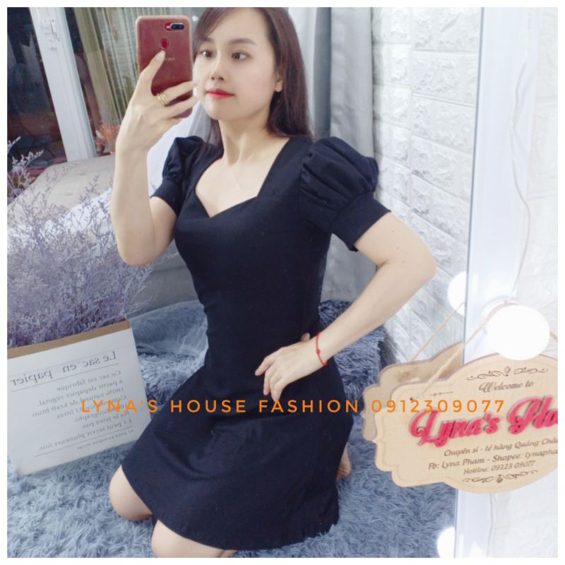 Đầm Nữ Dự Tiệc ❄ FREESHIP ❄ Váy Body Vai Bồng Tay Ngắn Cela Dress - Dáng Chữ A Cổ Vuông Chất Thun Cotton Mịn Đẹp - LH122