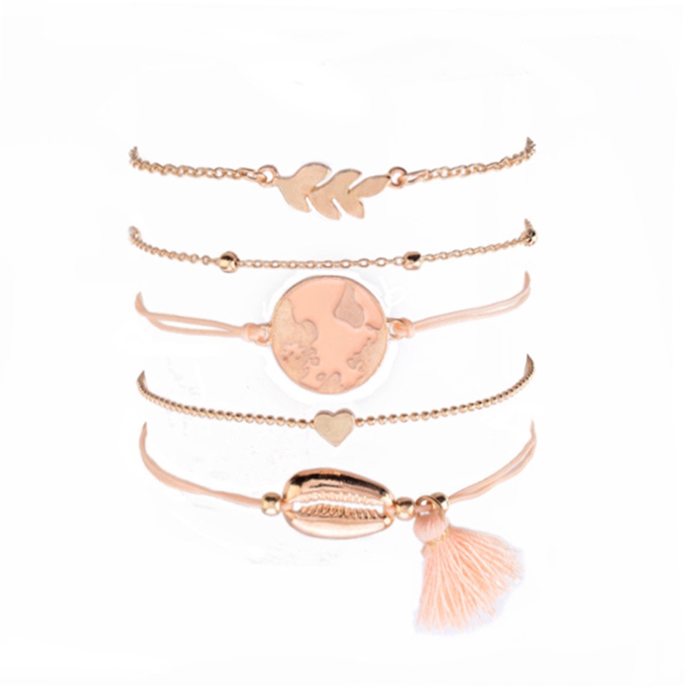 Bộ 5 vòng đeo tay bằng kim loại thiết kế nhiều kiểu xinh xắn cho nữ