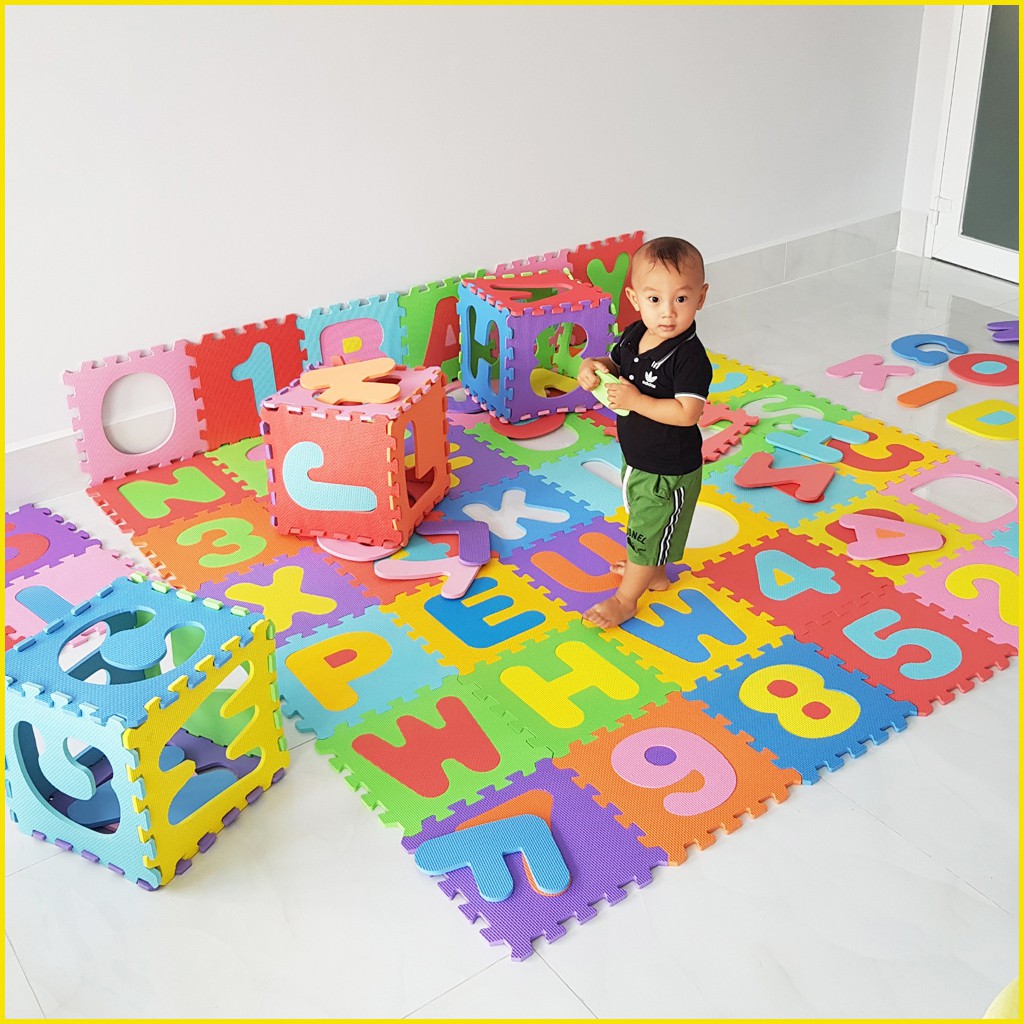 Thảm xốp cho bé  36 tấm (26 chữ cái từ A-Z và 10 chữ số từ 0-9)- Kích thước mỗi tấm 30x30x1cm- Mẹ Tròn Store
