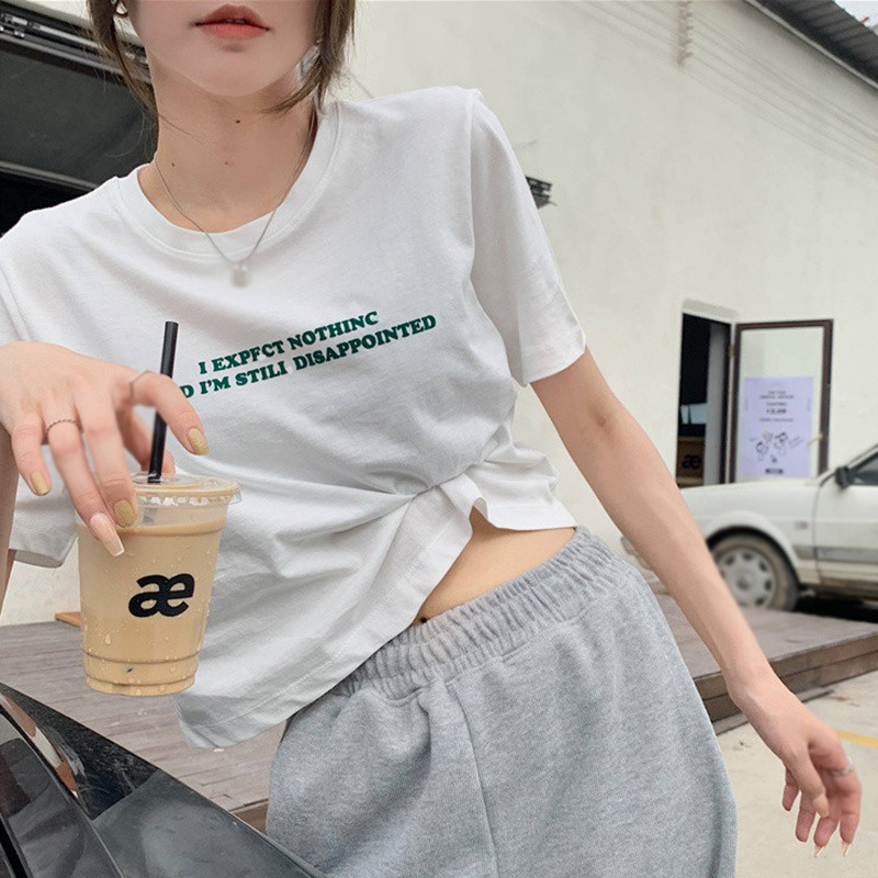 Áo Thun Nữ Ngắn Tay In Chữ Phong Cách Hàn Quốc