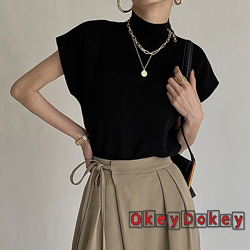 Áo Dệt Kim Sát Nách Cổ Cao Màu Trơn Thời Trang Cho Nữ