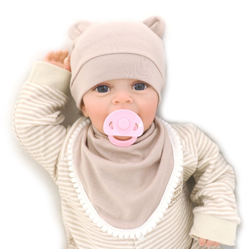 Bộ 2 Yếm Ăn Cotton Mềm Mại Màu Trơn Giữ Ấm Tai Cho Bé Sơ Sinh