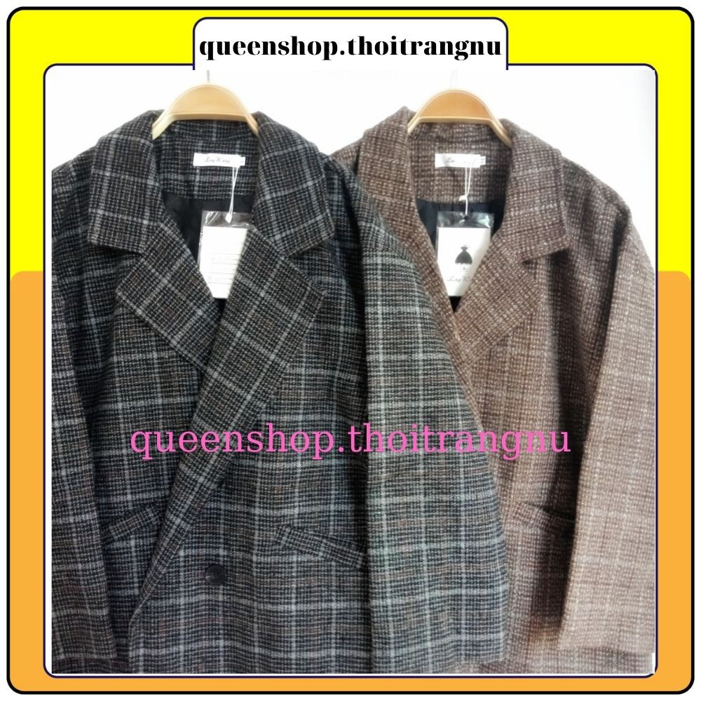 Áo blazer nữ 2 lớp , áo vest kẻ khoác ngoài dài tay phong cách hàn quốc Queenshop