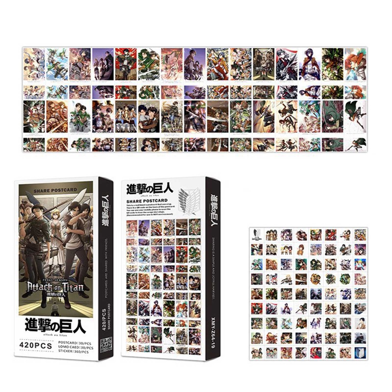Set 30 thẻ lomo+30 bưu ảnh+360 hình dán anime Demon Slayer NARUTO Haikyuu Attack On Titan My Hero Academia
