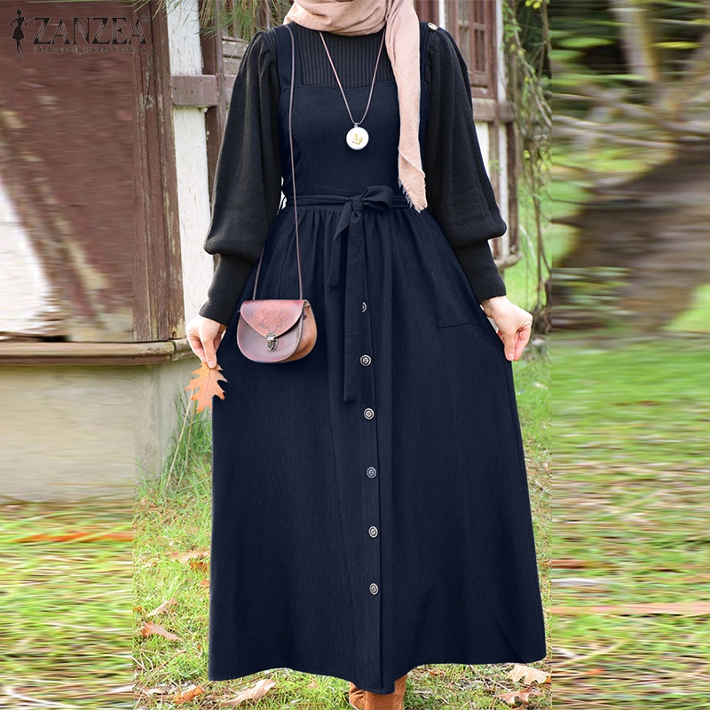 Đầm dài ZANZEA không tay cổ vuông thời trang cho phụ nữ hồi giáo