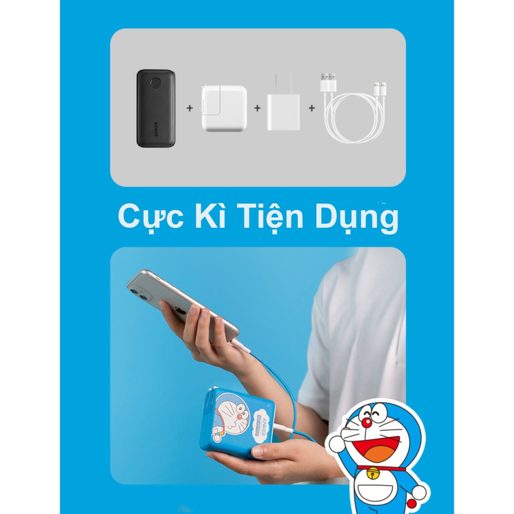 Sạc dư phòng ANKER Doraemon  5000mAh sạc nhanh PD 18W 2 in 1 PowerCore Fusion - A1624  Doremon AnkerShop