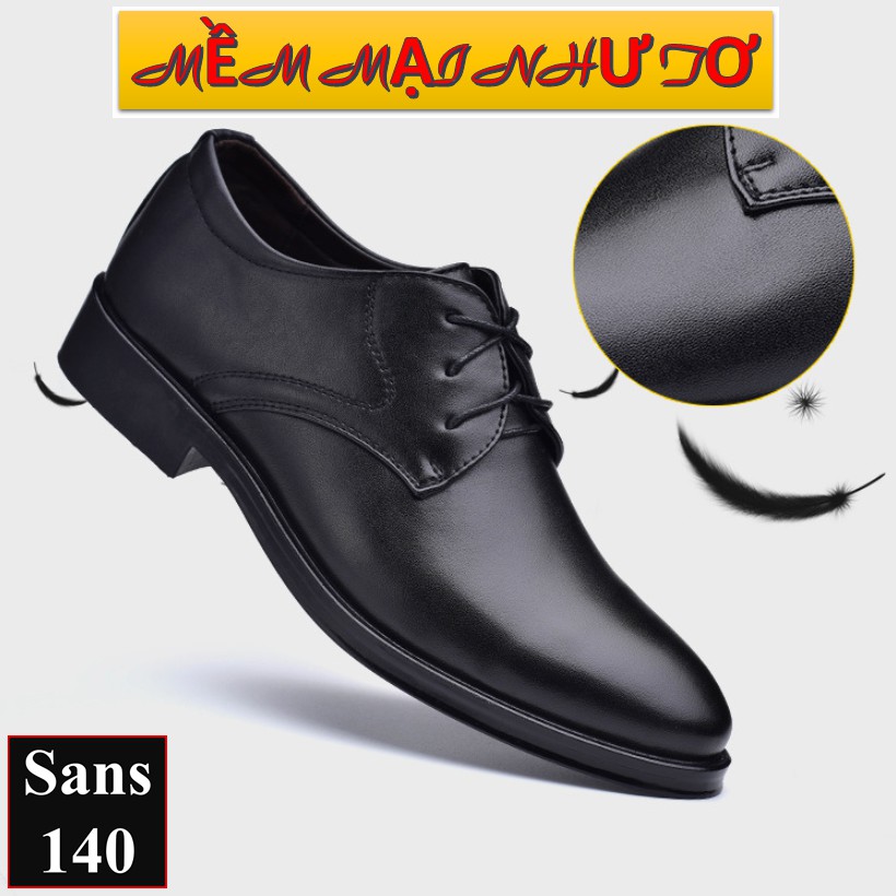 Giày da nam cao cấp đen Sans140 giầy tây công sở buộc dây derby mũi tròn big size to bigsize cỡ lớn 44 45 46 47 48 | BigBuy360 - bigbuy360.vn
