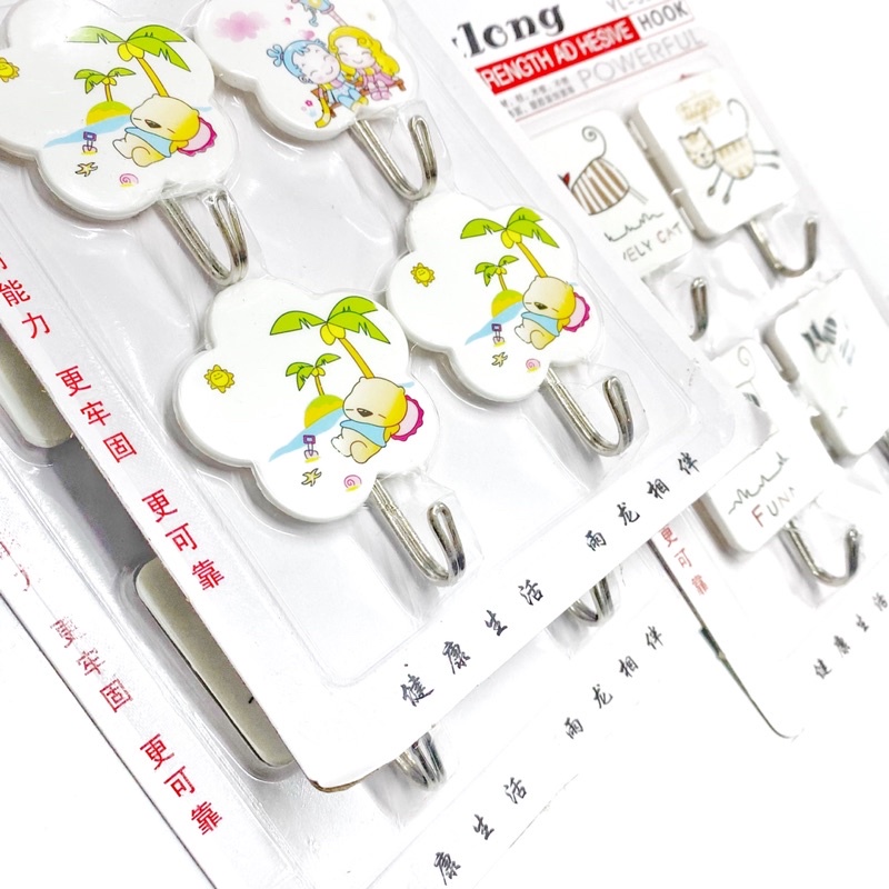 Móc dán tường combo 4 cái bằng nhựa móc sắc chịu lực siêu dính