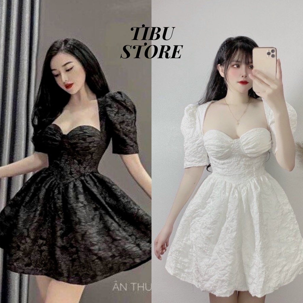 Đầm body cúp ngực đuôi xoè Tibu, Váy nữ dáng ôm chất xốp gấm hai màu đen trắng dự tiệc đi chơi siêu xinh sang chảnh