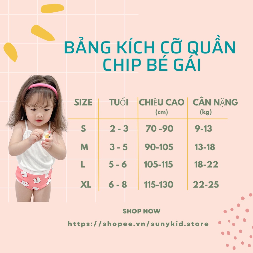 Quần lót bé gái combo 3 quần chíp trẻ em cotton chấm bi HCN009 Sunykid cho bé từ 2- 8 tuổi