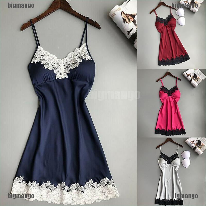 Đầm Ngủ Hai Dây Phối Ren Có Mút Nâng Ngực Thời Trang Quyến Rũ Cho Nữ