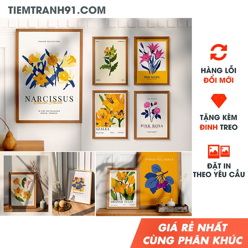 Tranh treo tường, 50 mẫu tranh hoa bắc âu nở rộ siêu đẹp, blossom flower poster, tặng kèm đinh treo