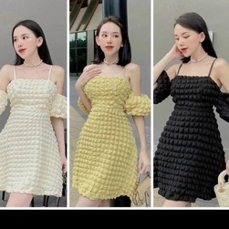Đầm 2 dây tay phồng vải xốp xinh xắn