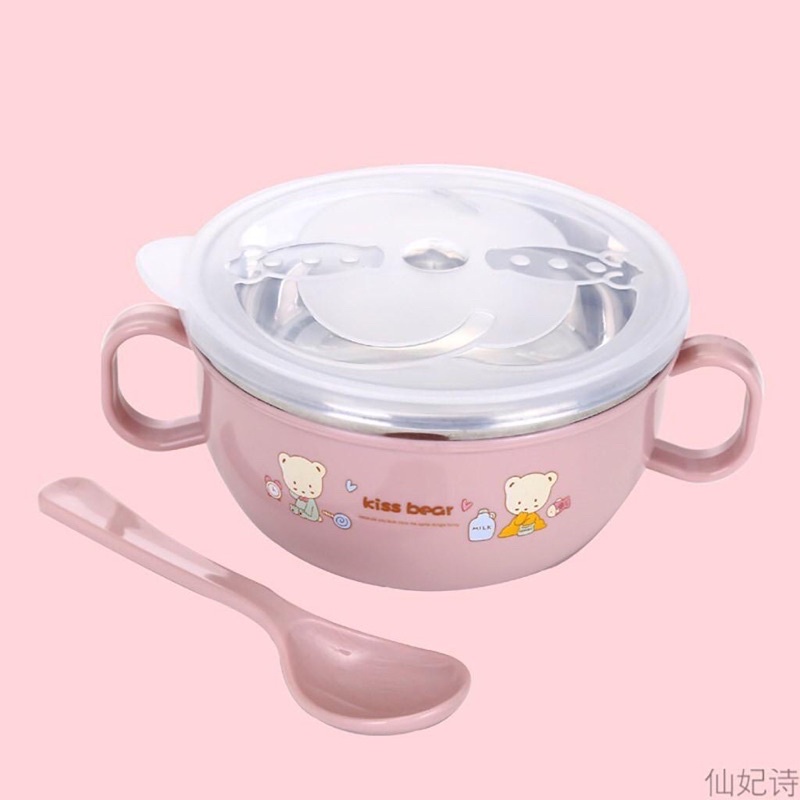 Bát Ăn Dặm Lõi Inox Giữ Nhiệt Kèm Thìa Cho Bé